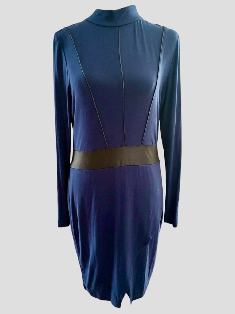 VENUS Navy Long-Sleeve Sheath Dress with Black Waistband size M